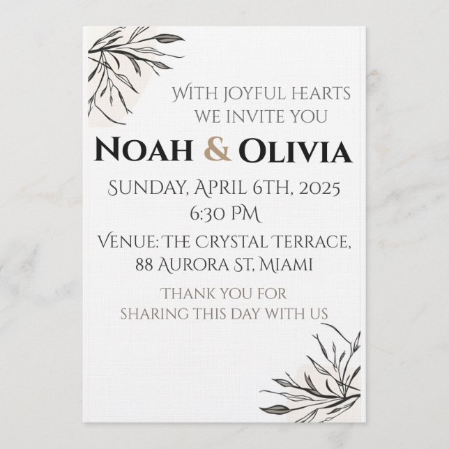 Convite Modern Minimal Black Script Wedding Invitation (Frente)