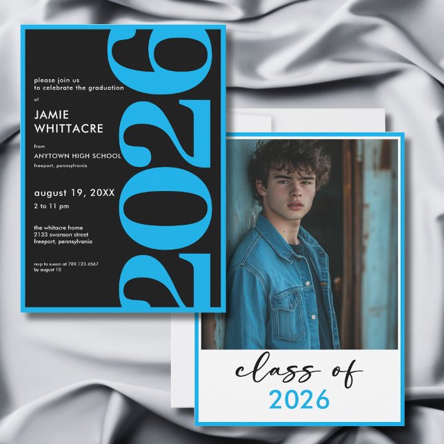 Convite Modern Minimal Blue Typography Graduation Party (Modern Minimal Blue Typography Graduation Party Invitation)