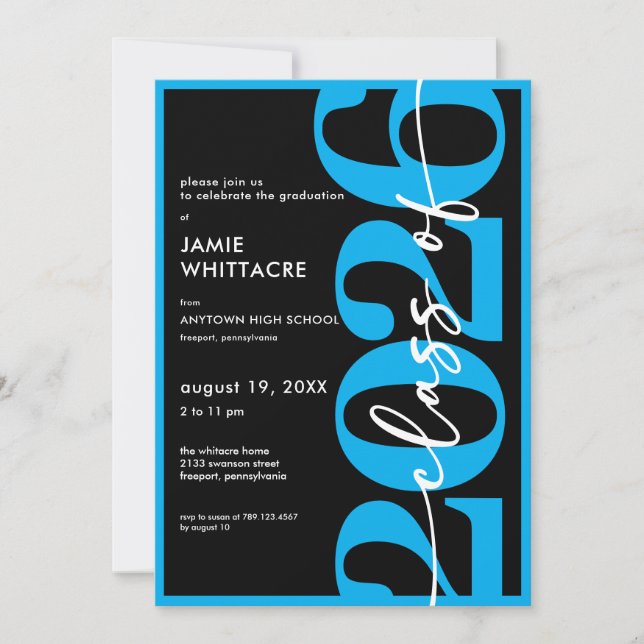 Convite Modern Minimal Blue Typography Graduation Party (Frente)