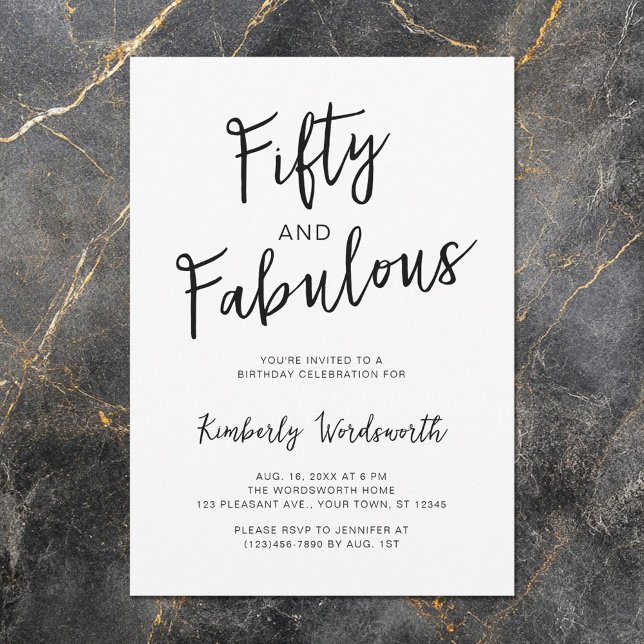 Convite Modern Minimal Fifty and Fabulous 50th Birthday (Criador carregado)