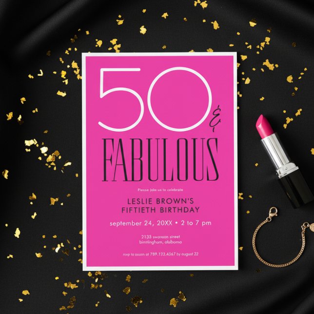 Convite Modern Minimal Fifty Fabulous Bright Pink Birthday (Criador carregado)