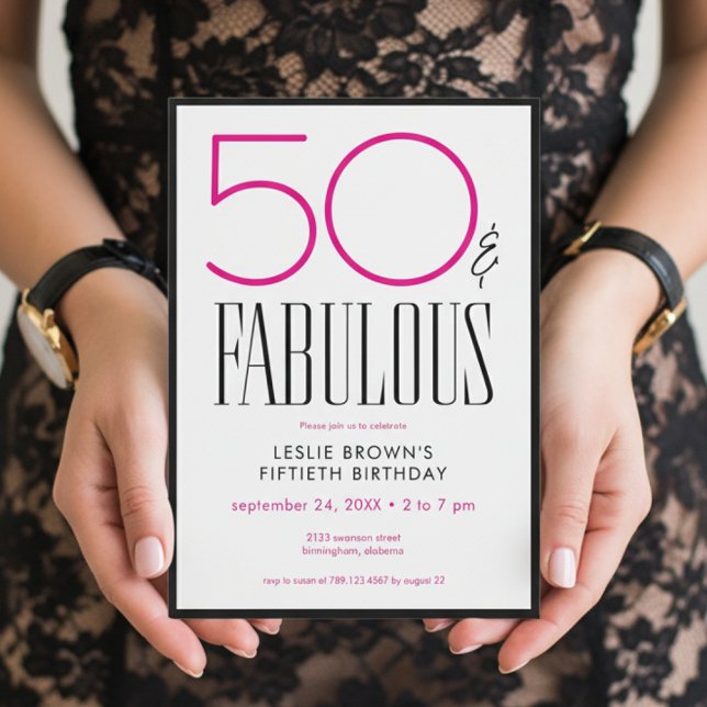 Convite Modern Minimal Fifty Fabulous Pink White Birthday (Criador carregado)