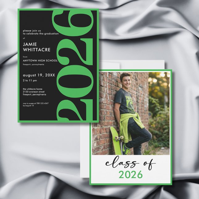 Convite Modern Minimal Green Typography Graduation Party (Modern Minimal Green Typography Graduation Party Invitation)