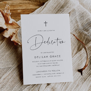 Convite Modern Minimal Handwritten Script Baby Dedication