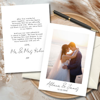 Convite Modern Minimal Just Married Photo Announcement