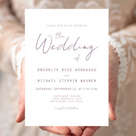 Convite Modern Minimal Mauve Script Wedding Invite