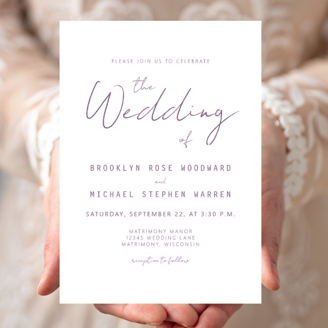 Convite Modern Minimal Mauve Script Wedding Invite (Criador carregado)