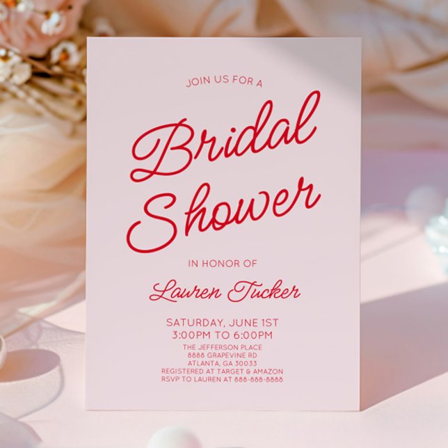 Convite Modern Minimal Minimalist Pink Red Bridal Shower (Criador carregado)