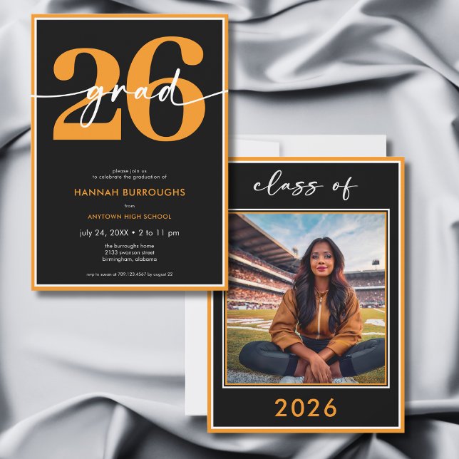 Convite Modern Minimal Orange Script Graduation Party (Modern Minimal Orange Script Graduation Party Invitation)