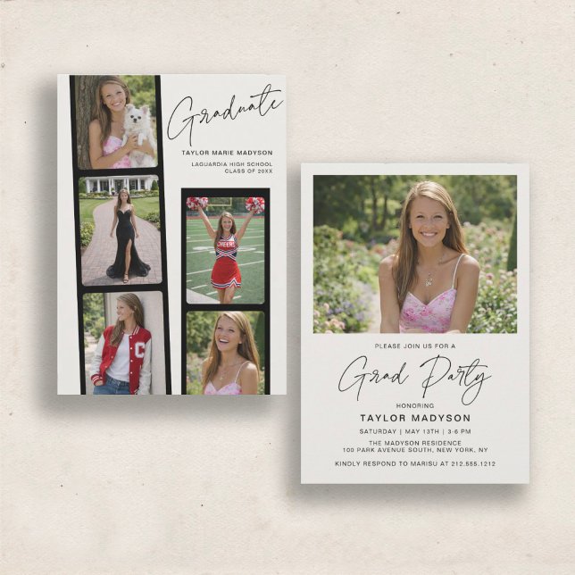 Convite Modern Minimal Photo Strip | Graduation Party (Criador carregado)