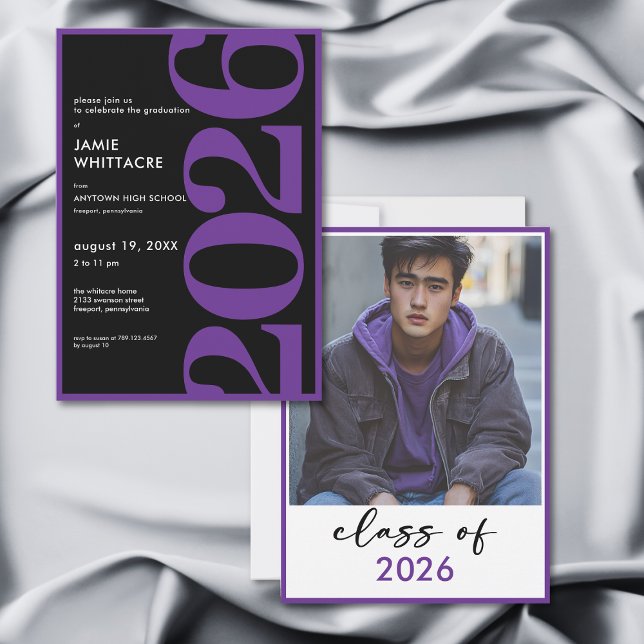 Convite Modern Minimal Purple Typography Graduation Party (Modern Minimal Purple Typography Graduation Party Invitation)