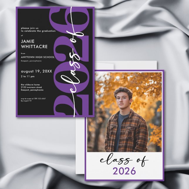 Convite Modern Minimal Purple Typography Graduation Party (Modern Minimal Purple Typography Graduation Party Invitation)