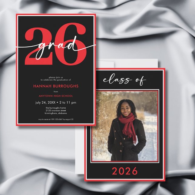 Convite Modern Minimal Red Script Graduation Party (Modern Minimal Red Script Graduation Party Invitation)