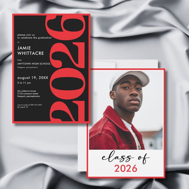 Convite Modern Minimal Red Typography Graduation Party (Modern Minimal Red Typography Graduation Party Invitation)