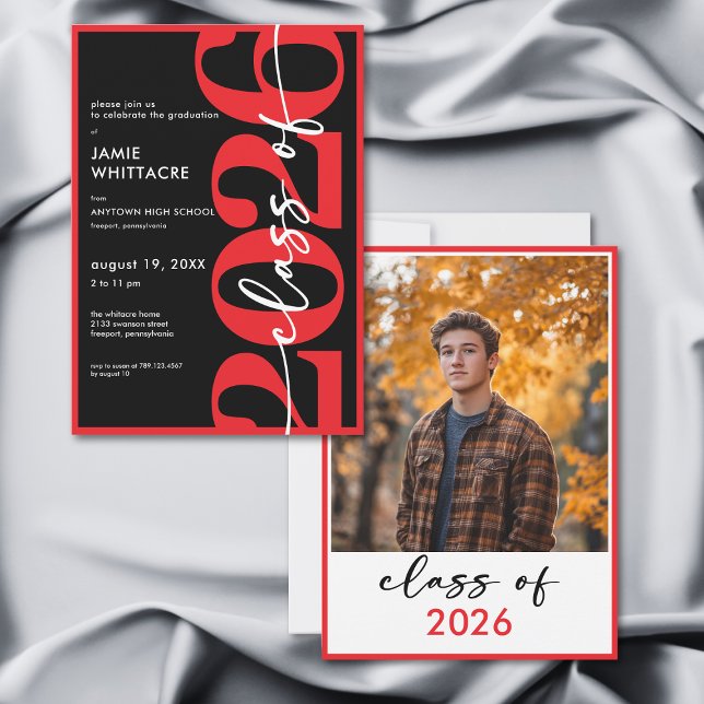 Convite Modern Minimal Red Typography Graduation Party (Modern Minimal Red Typography Graduation Party Invitation)