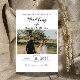Convite Modern Minimal Script Photo Wedding Invitation 