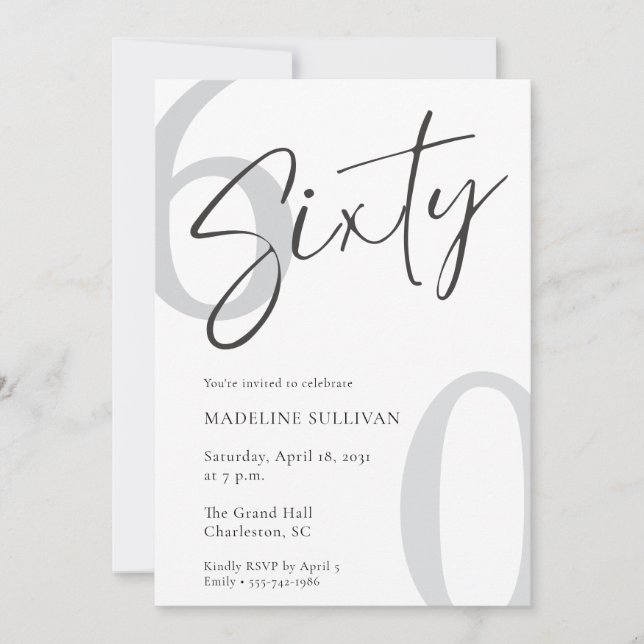 Convite Modern Minimal Script Sixty 60th Birthday Party (Frente)