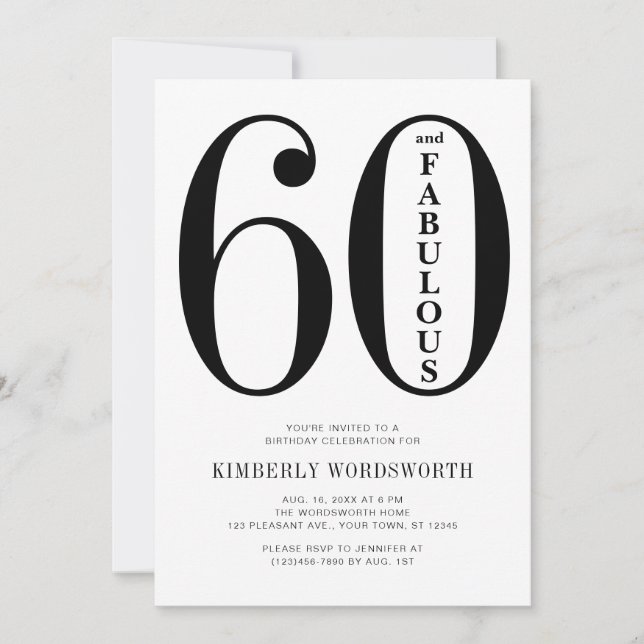 Convite Modern Minimal Sixty and Fabulous 60th Birthday  (Frente)