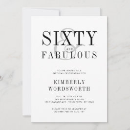 Convite Modern Minimal Sixty and Fabulous 60th Birthday