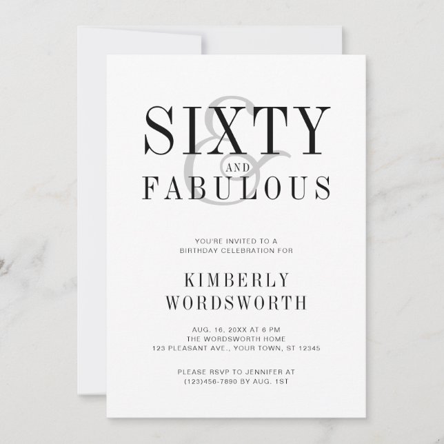 Convite Modern Minimal Sixty and Fabulous 60th Birthday (Frente)