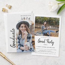 Convite Modern Minimal Two Photo Graduation Party