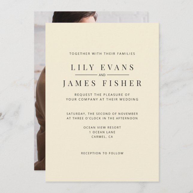 Convite Modern Minimal Wedding Invitation Photo on Back (Frente/Verso)