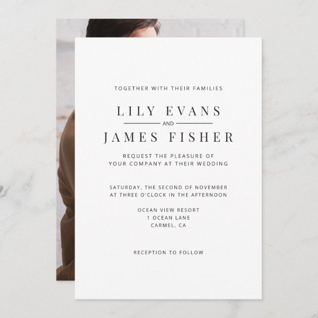 Convite Modern Minimal Wedding Invitation Photo on Back (Frente/Verso)