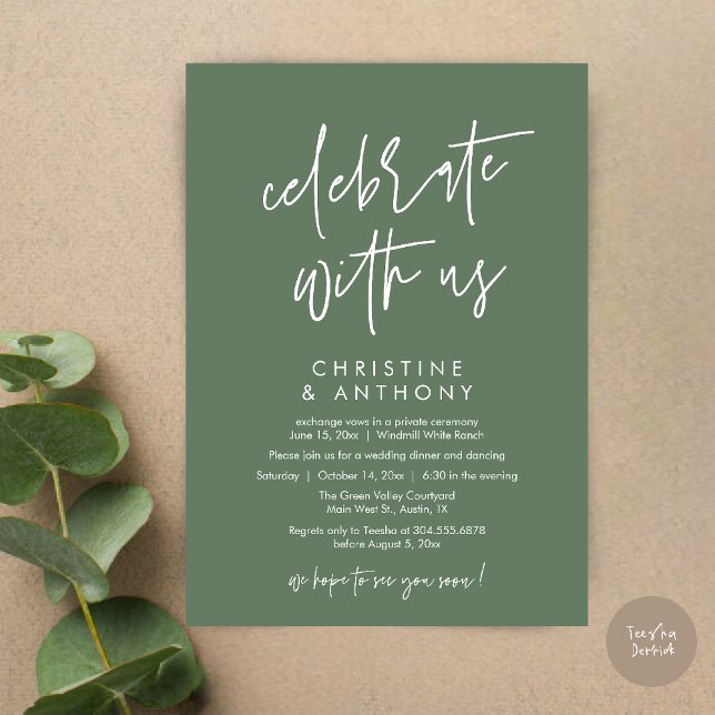 Convite Modern Minimal Wedding Reception Dinner (Modern Minimal Wedding Reception Dinner Lunch Brunch Invitation Card in Sage Green)