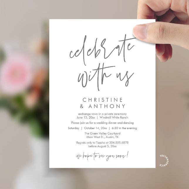 Convite Modern Minimal Wedding Reception Dinner (Modern Minimal Wedding Reception Dinner Lunch Brunch Invitation Card in dark grey)