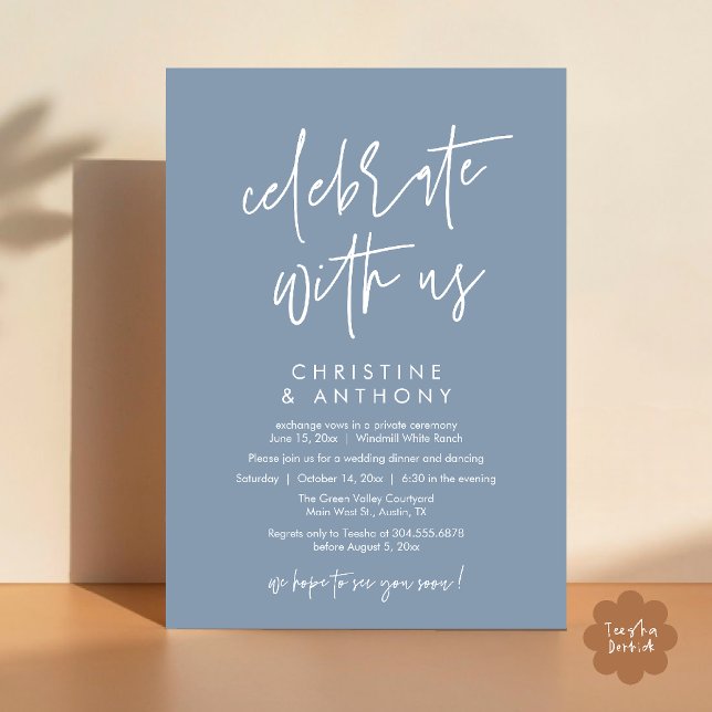 Convite Modern Minimal Wedding Reception Dinner (Modern Minimal Wedding Reception Dinner Lunch Brunch Invitation Card in Dusty blue)