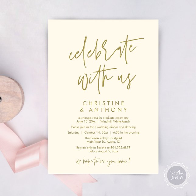 Convite Modern Minimal Wedding Reception Dinner (Modern Minimal Wedding Reception Dinner Lunch Brunch Invitation Card in yellow gold)