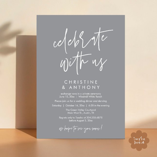 Convite Modern Minimal Wedding Reception Dinner (Modern Minimal Wedding Reception Dinner Lunch Brunch Invitation Card in Grey)