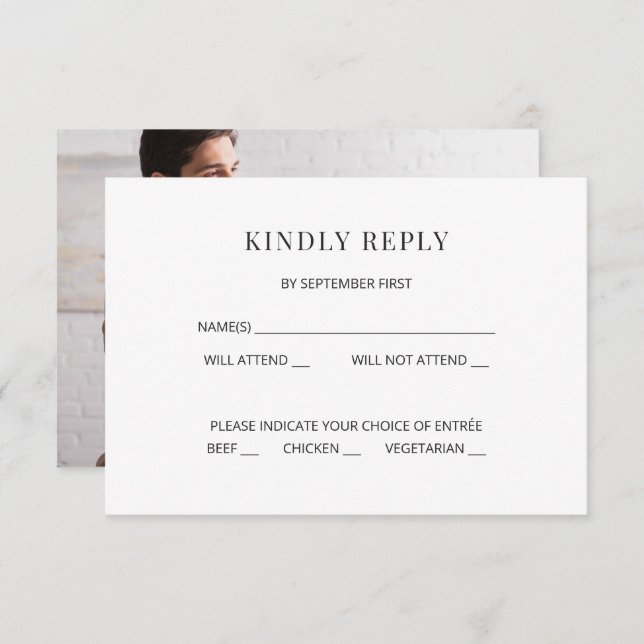 Convite Modern Minimal Wedding RSVP Card Photo on Back (Frente/Verso)