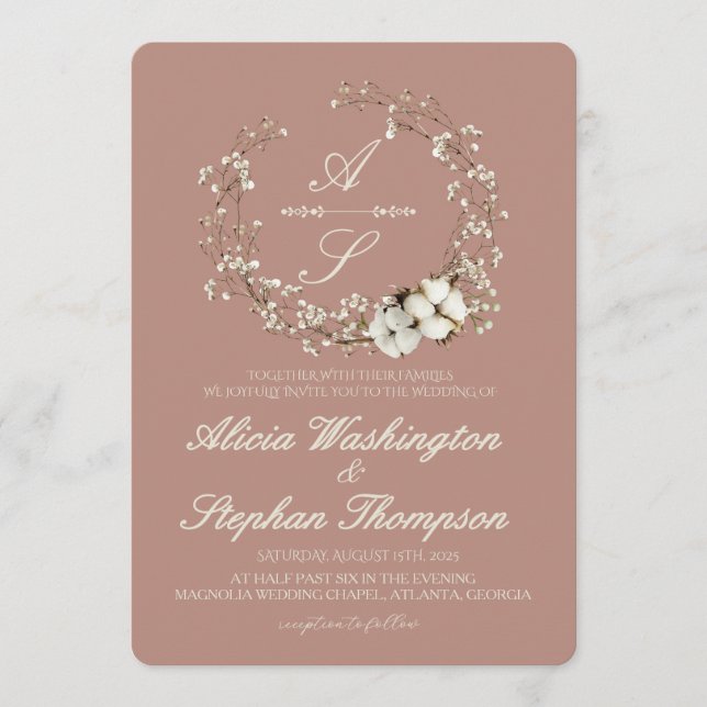 Convite Modern Minimal Winter Floral Wedding (Frente)