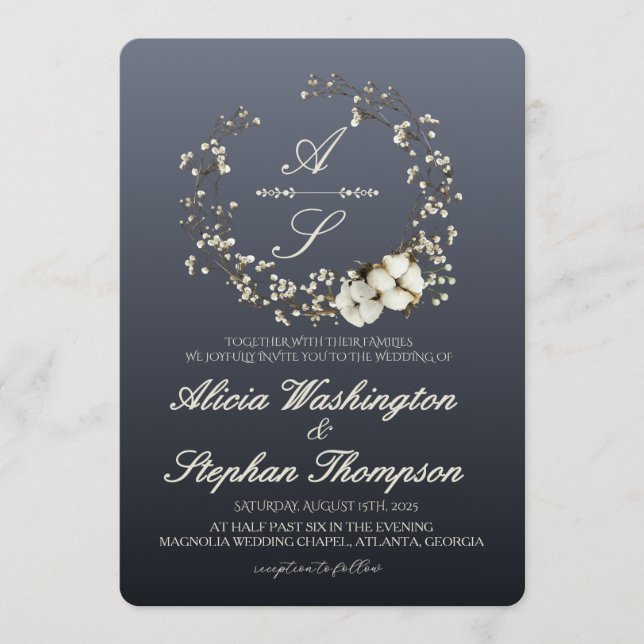 Convite Modern Minimal Winter Floral Wedding (Frente)