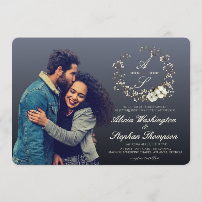 Convite Modern Minimal Winter Floral Wedding (Frente)