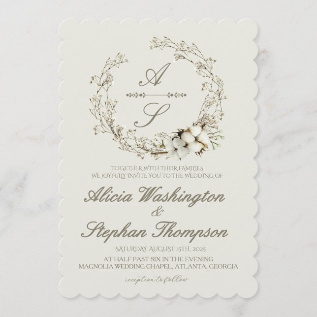 Convite Modern Minimal Winter Floral Wedding (Frente)