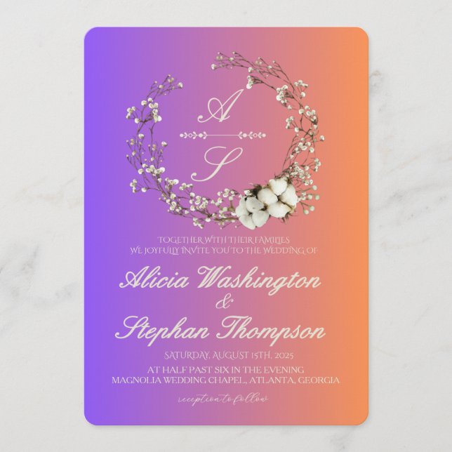 Convite Modern Minimal Winter Floral Wedding (Frente)