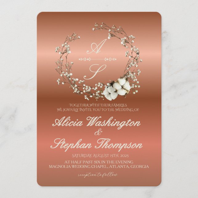 Convite Modern Minimal Winter Floral Wedding (Frente)