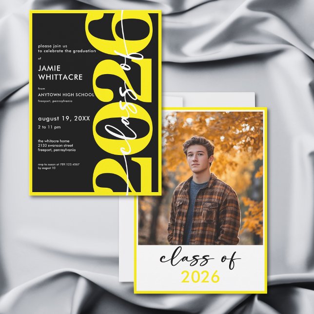 Convite Modern Minimal Yellow Typography Graduation Party (Modern Minimal Yellow Typography Graduation Party Invitation)