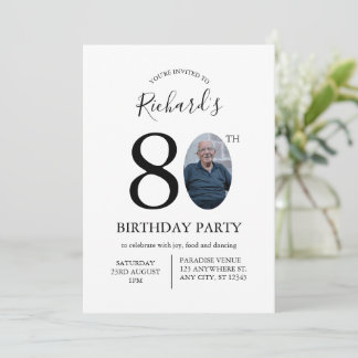 Convite Modern Minimalist 80th Birthday Photo Invitation