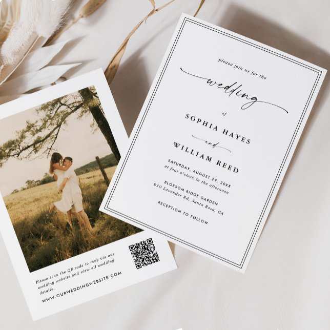 Convite Modern Minimalist All In One QR Code Photo Wedding (Criador carregado)