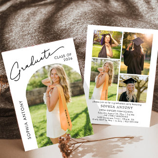 Convite Modern Minimalist Arch Photo Graduation Party
