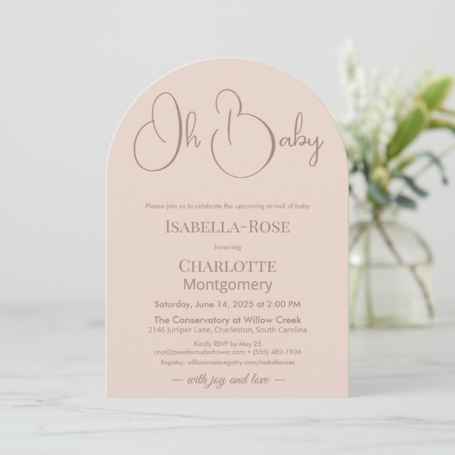 Convite Modern Minimalist Baby Shower | Powder Blush (Em pé/Frente)