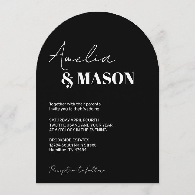 Convite Modern Minimalist Black and White Arch Wedding (Frente)