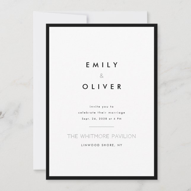 Convite Modern Minimalist Black and White Wedding (Frente)