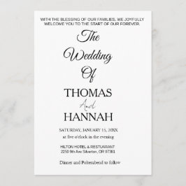 Convite Modern Minimalist Black and White Wedding Classic