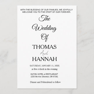 Convite Modern Minimalist Black and White Wedding Classic