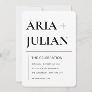 Convite Modern Minimalist Black and White Wedding Invitati