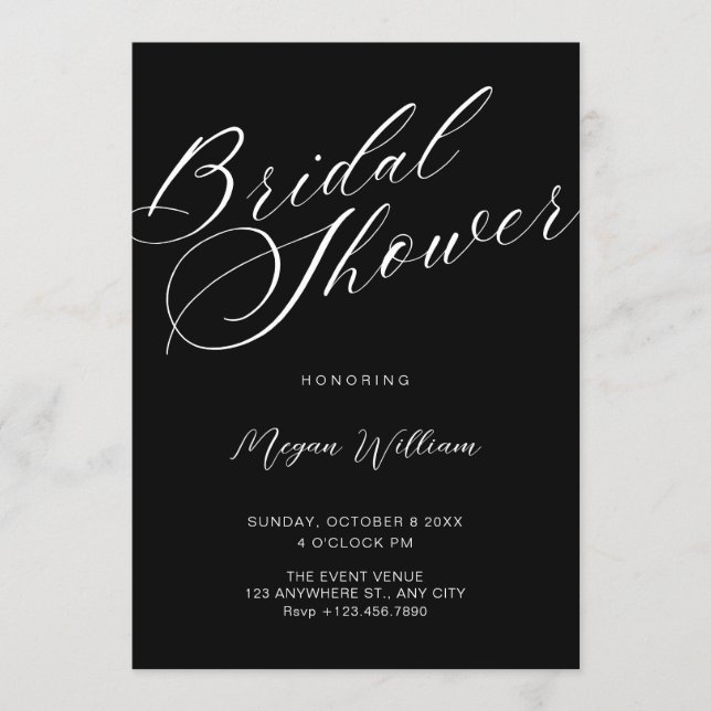 Convite Modern minimalist Black bridal shower (Frente)